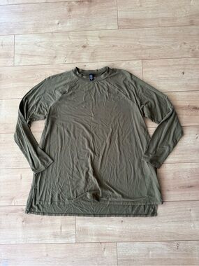 Eileen Fisher Olive Green Tencel Lyocell Tunic Top Small Long Sleeve Stretch